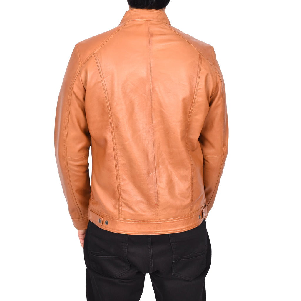 Men's Casual Biker Real Leather Jacket Tan Verner 5