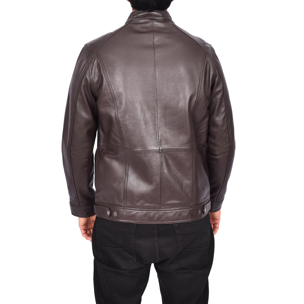 Men's Casual Biker Real Leather Jacket Brown Verner 5