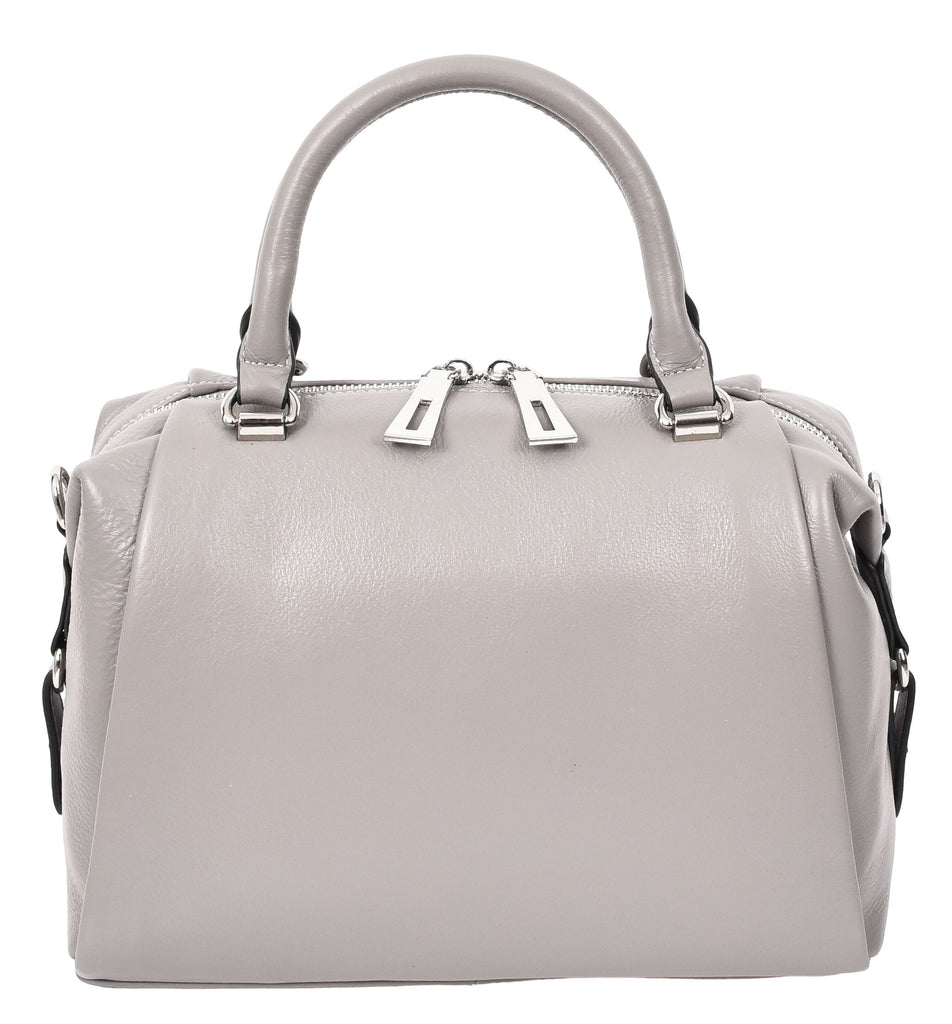 Edmonton Women Small Barrel Shape Leather Shoulder Handbag Grey-5