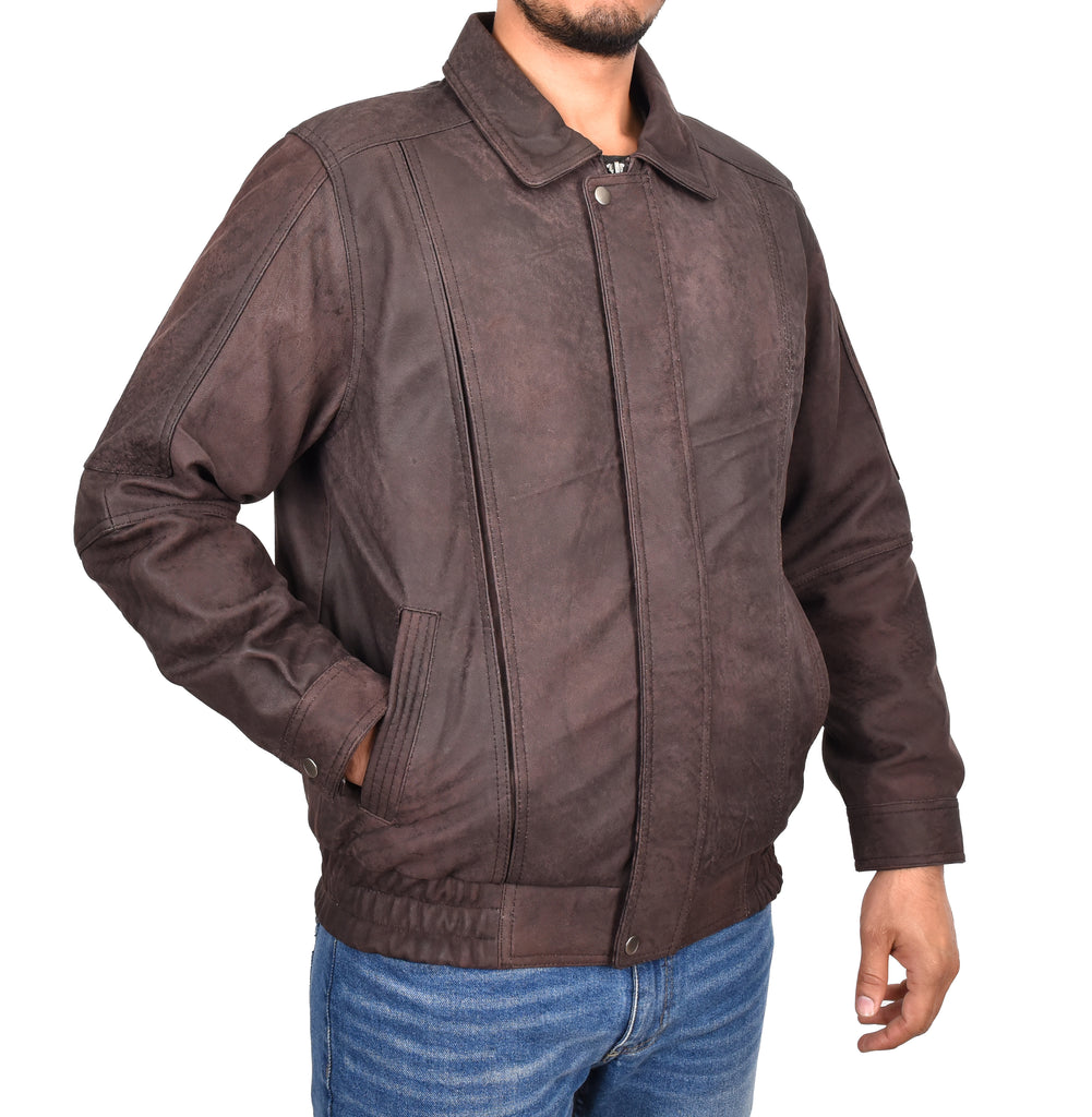 DR107 Men's Leather Classic Blouson Jacket Brown Nubuck 5