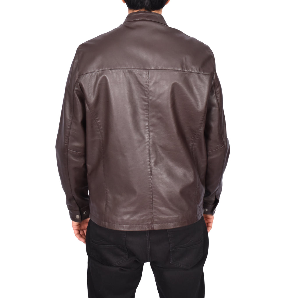 Men's Nappa Leather Classic Biker Jacket Brown Eggert-5