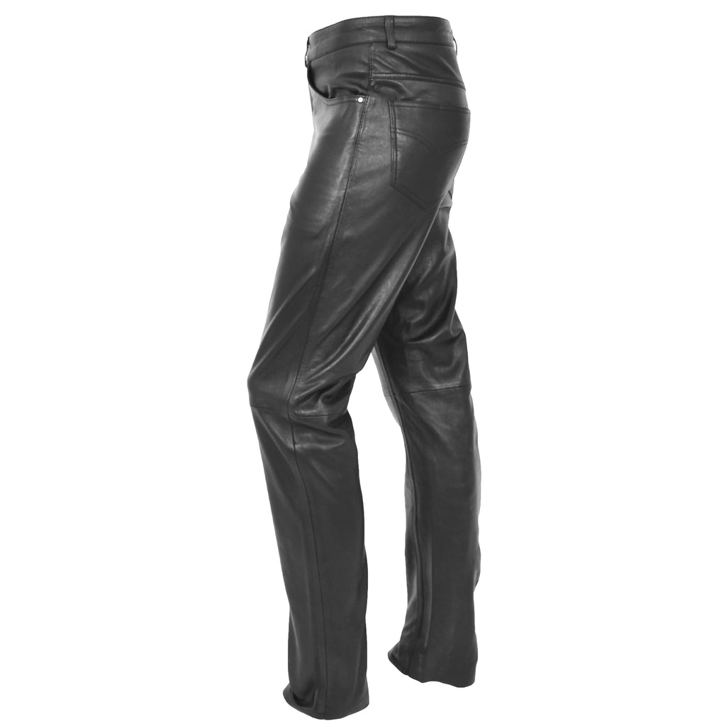 DR577 Men's Regular Fit Classic Straight Leg Leather Trousers Black 5