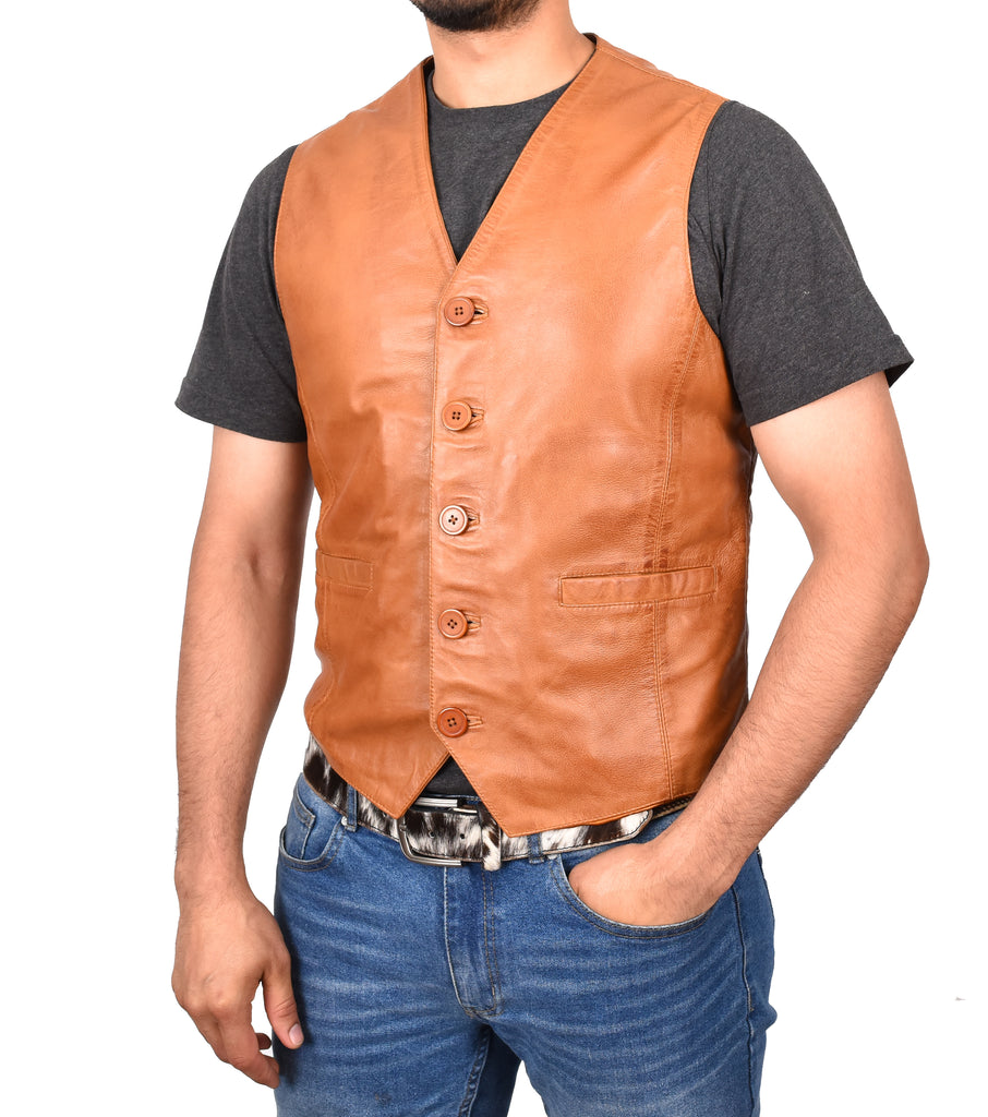 DR135 Men's Classic Waistcoat Leather Tan 5