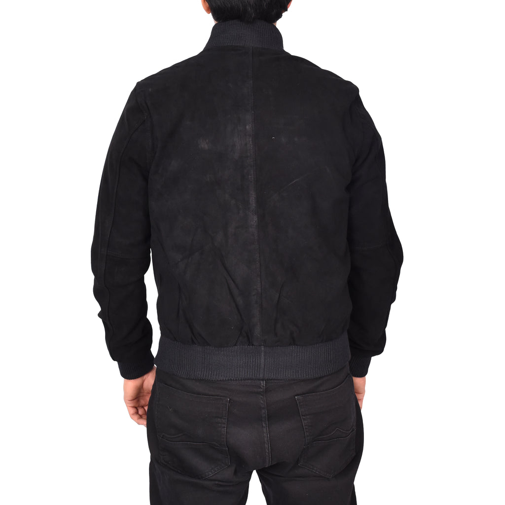 Men's Genuine Suede Leather Bomber Varsity Style Jacket Black Raul-5