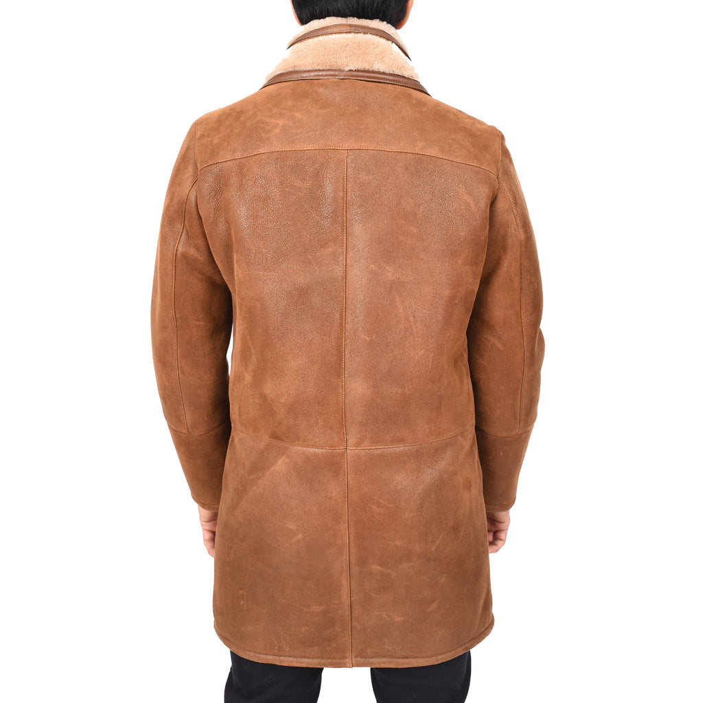 Mens Retro ¾ Length Long Real Shearling Sheepskin Coat Winter Warm Bastian Tan-2