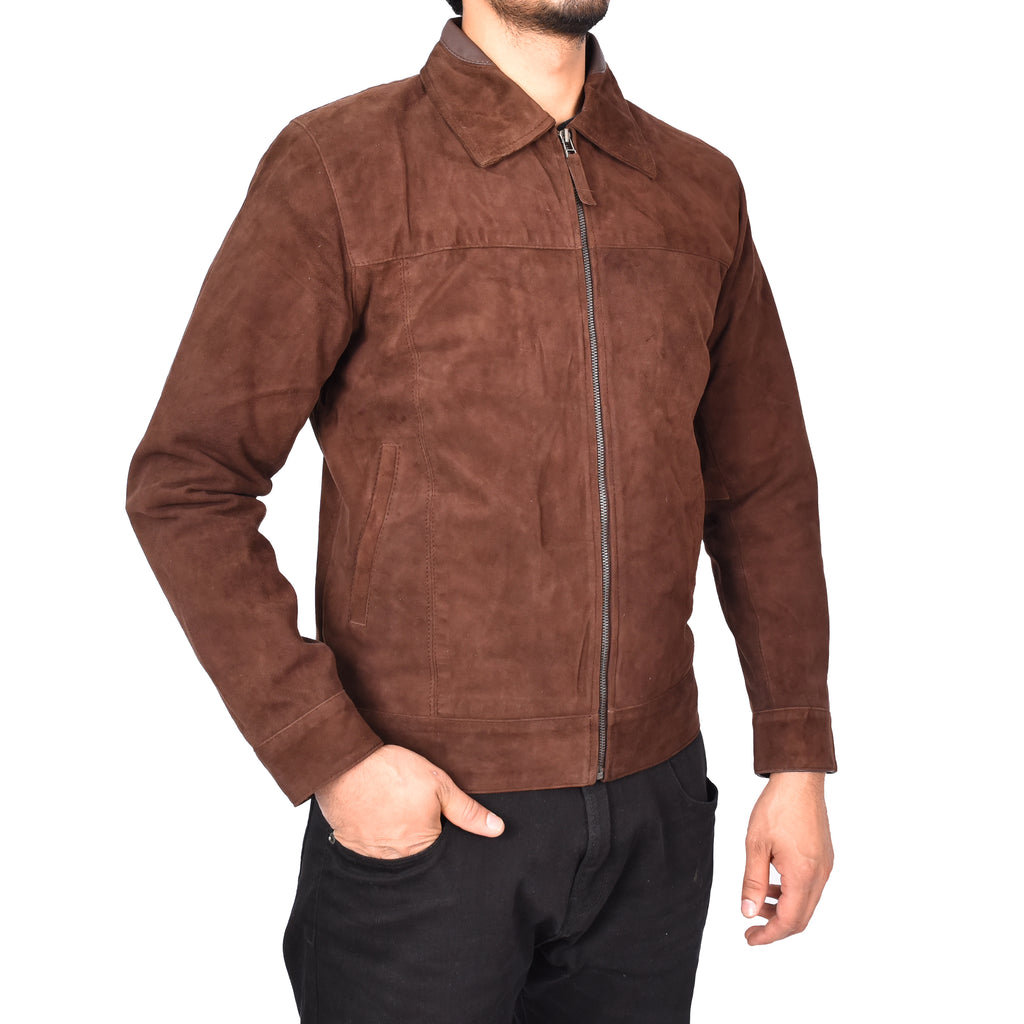 Men's Suede Leather Jacket Classic Style Brown Goran-5