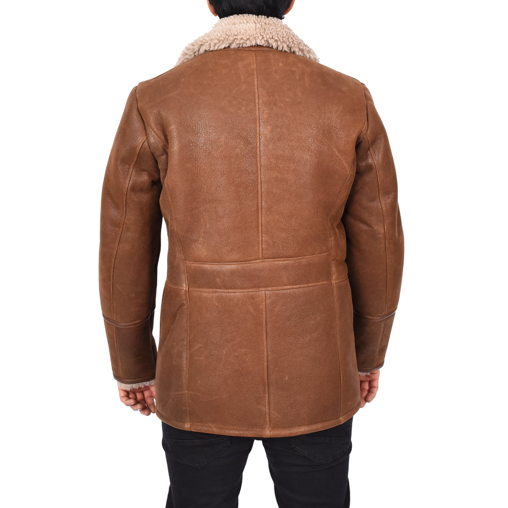 Mens Retro Genuine Sheepskin Leather Crombie Coat Mikael Brown-4