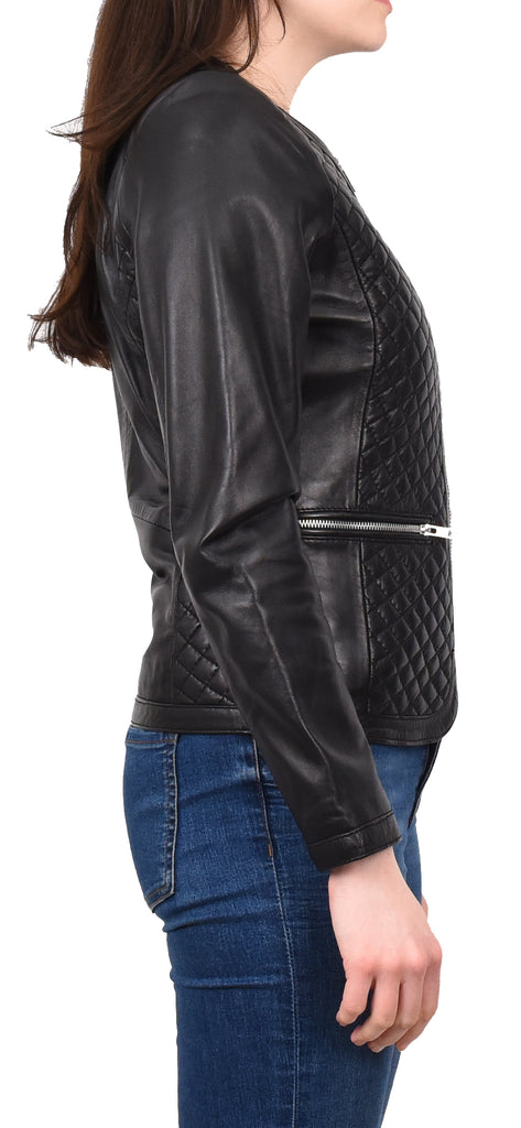 DR209 Smart Quilted Biker Style Jacket Black 5