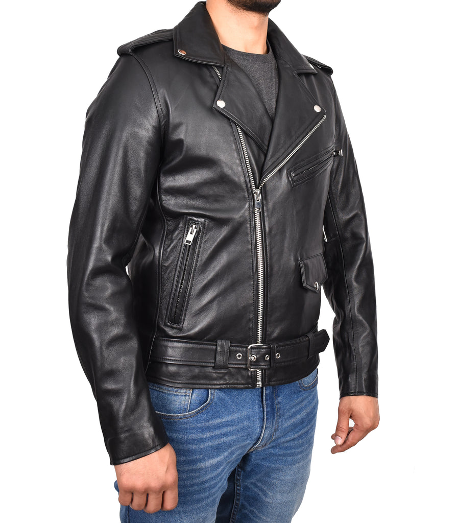 DR100 Men's Biker Real Leather Jacket Black 5