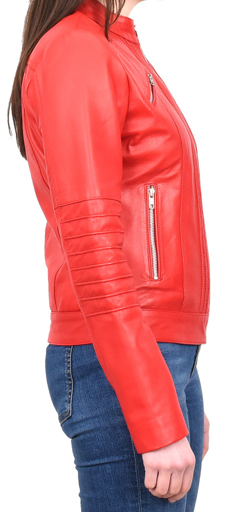 DR222 Women's Casual Biker Leather Jacket Red 5