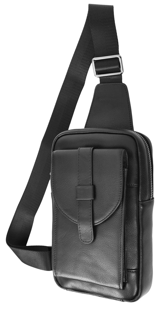 Metrosling  Genuine Leather Travel  Cross Body Chest Bag Black-5