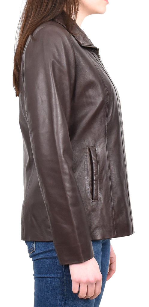 DR202 Women's Casual Semi Fitted Leather Jacket Brown 5