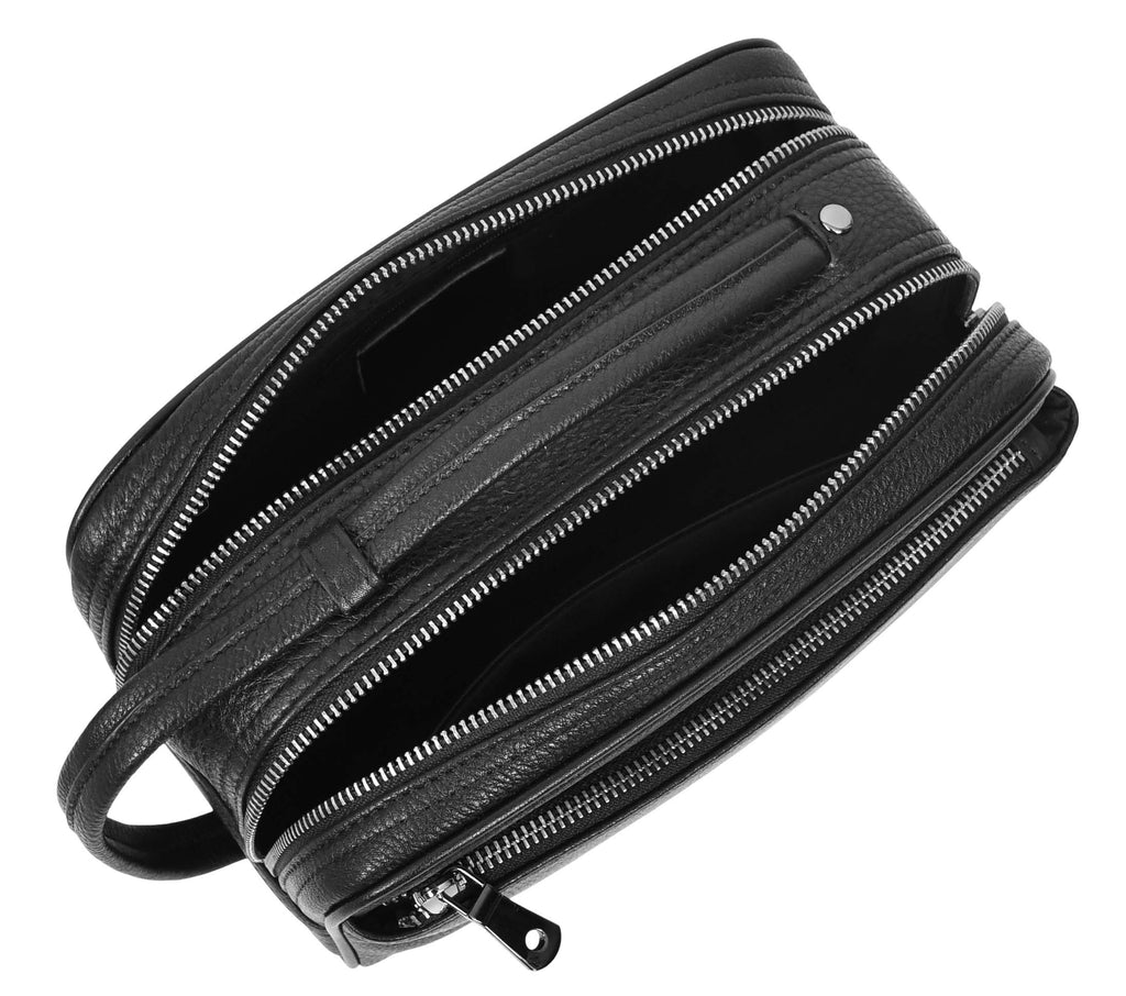 Tourgear Real Leather Toiletry Wash Travel Wrist Bag Black-6