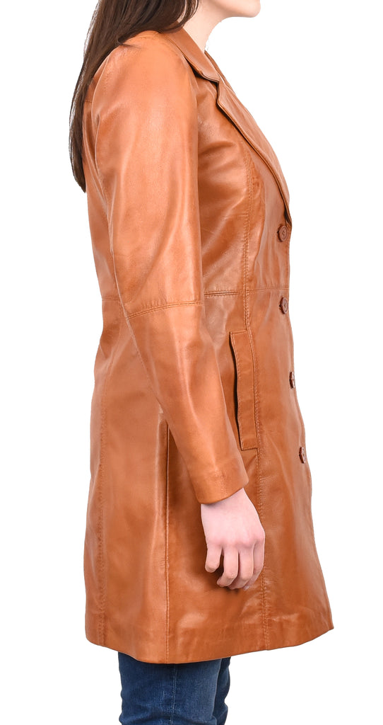 DR196 Women's 3/4 Length Soft Leather Classic Coat Tan 5