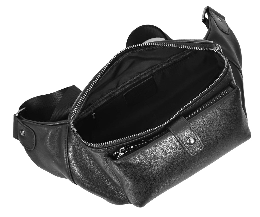 Runsack Real Leather Travel Waist Pack Bum Bag Black-6