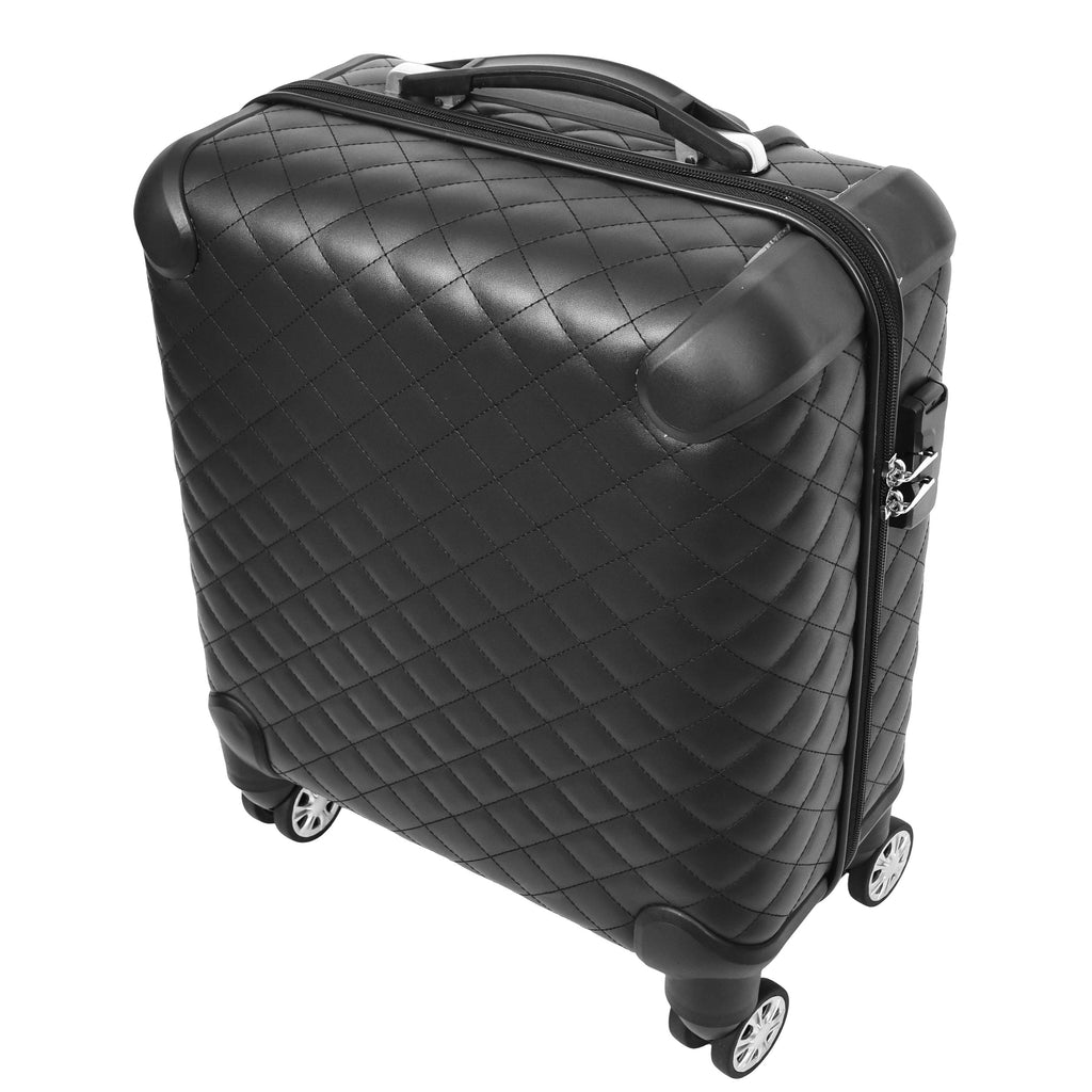 DR697 Four Wheel Pilot Case Quilted Lightweight Cabin Bag Black-5