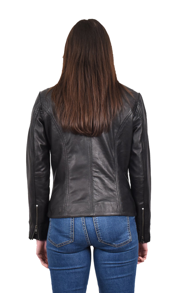 DR200 Ladies Classic Casual Biker Leather Jacket Black 5