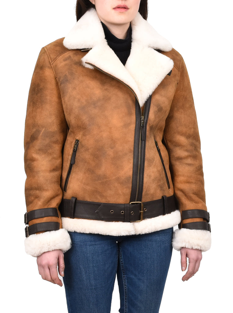 DR251 Women's Sheepskin Italian Classic Look Leather Jacket Brown 5