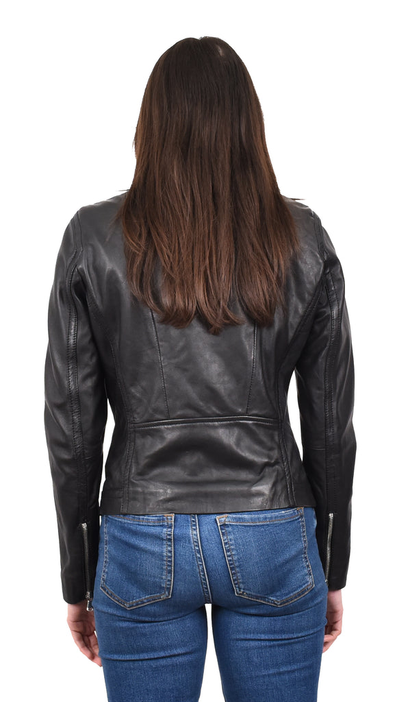 DR247 Women's Soft Leather Biker Style Jacket Black 4