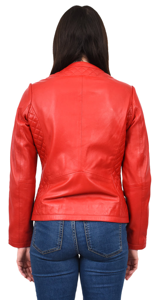 DR209 Smart Quilted Biker Style Jacket Red 4