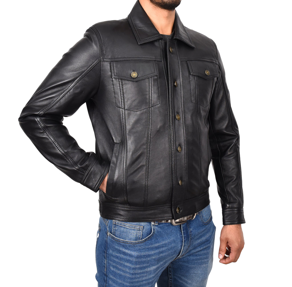 DR134 Men's Classic Short Leather Jacket Black 5