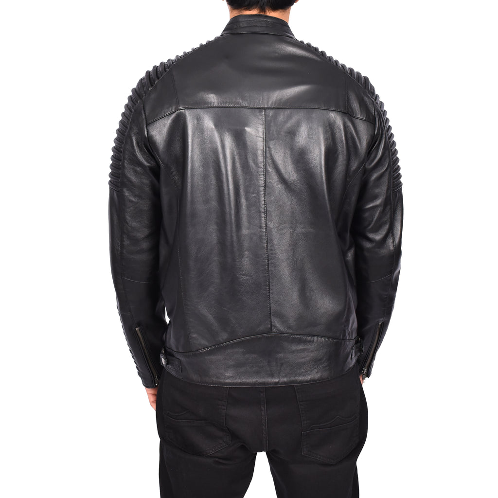 Men's Classic Rough Ride Biker Leather Jacket Black Valderma-5