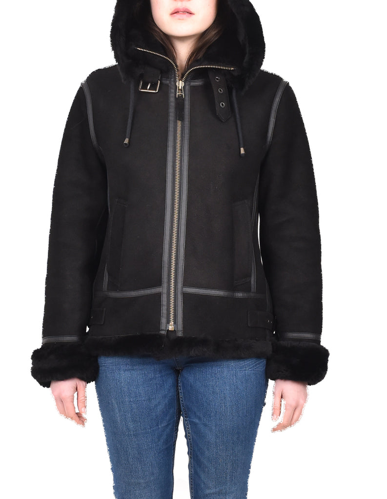 DR248 Women's Real Sheepskin Winter Warm Jacket Black  6