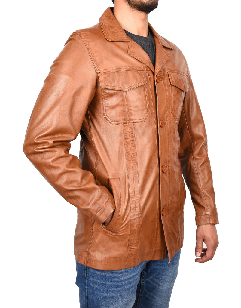 DR144 Men's Classic Sheep Leather Box Jacket Cognac 5