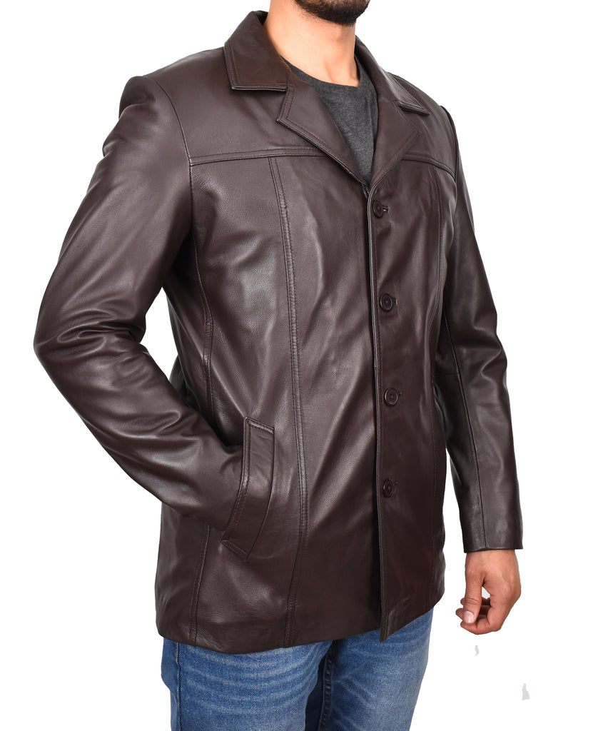 DR112 Men's Leather Classic Reefer Jacket Brown 5