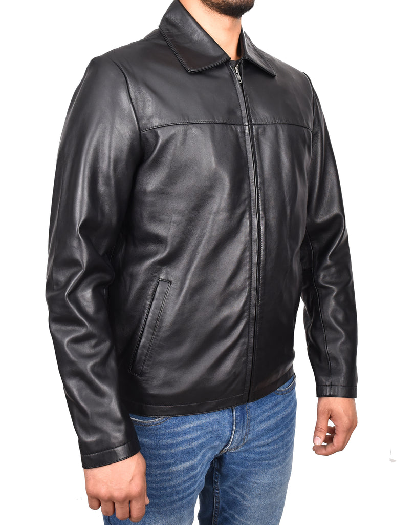 DR104 Men's Classic Zip Box Leather Jacket Black 5