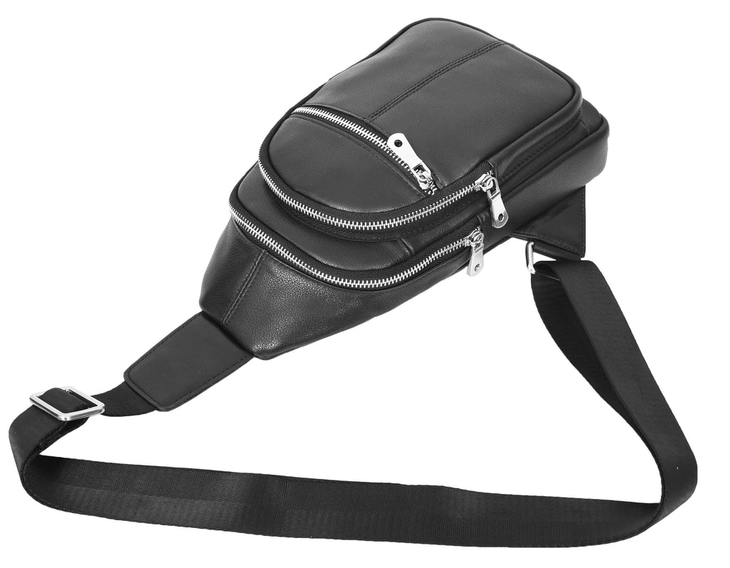 Explora Real Leather Cross-Body Travel Chest Bag Black-5