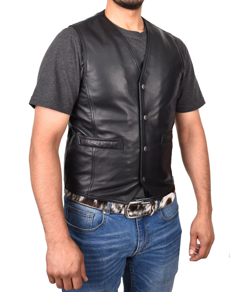 DR105 Men’s Classic Leather Waistcoat Black 5