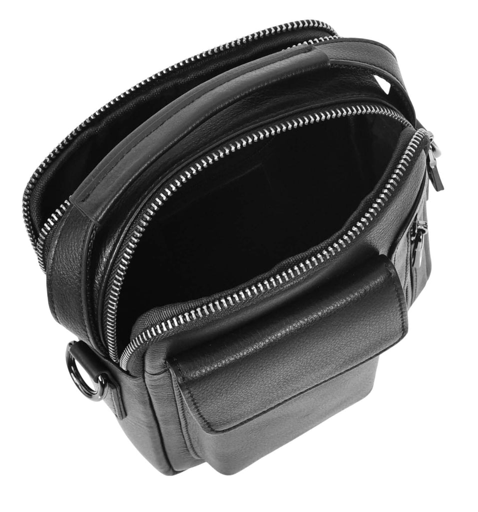 Crosso Men's Leather Cross-Body Organiser Flight Bag Black-5