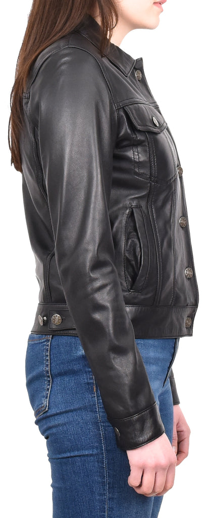 DR213 Women's Retro Classic Levi Style Leather Jacket Black 5