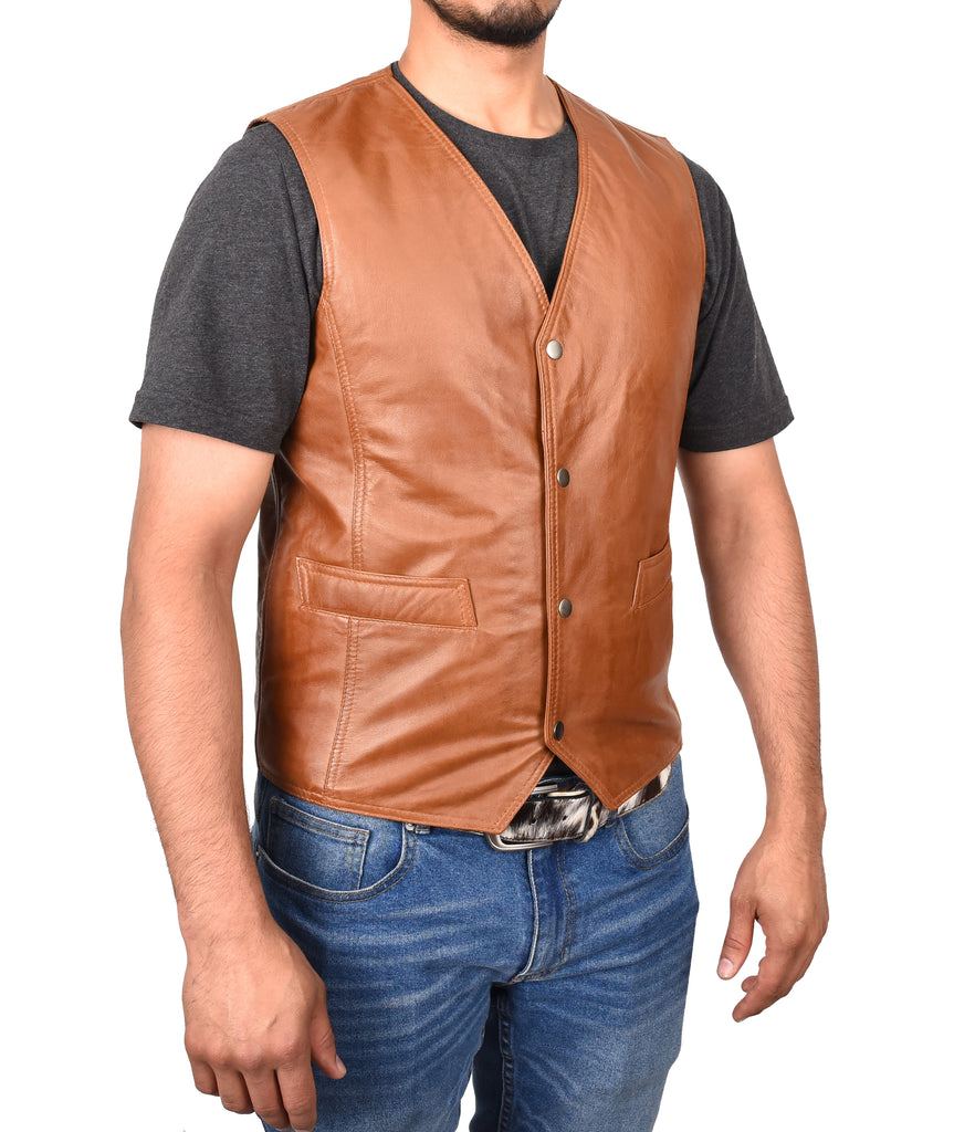 DR105 Men’s Classic Leather Waistcoat Tan 5