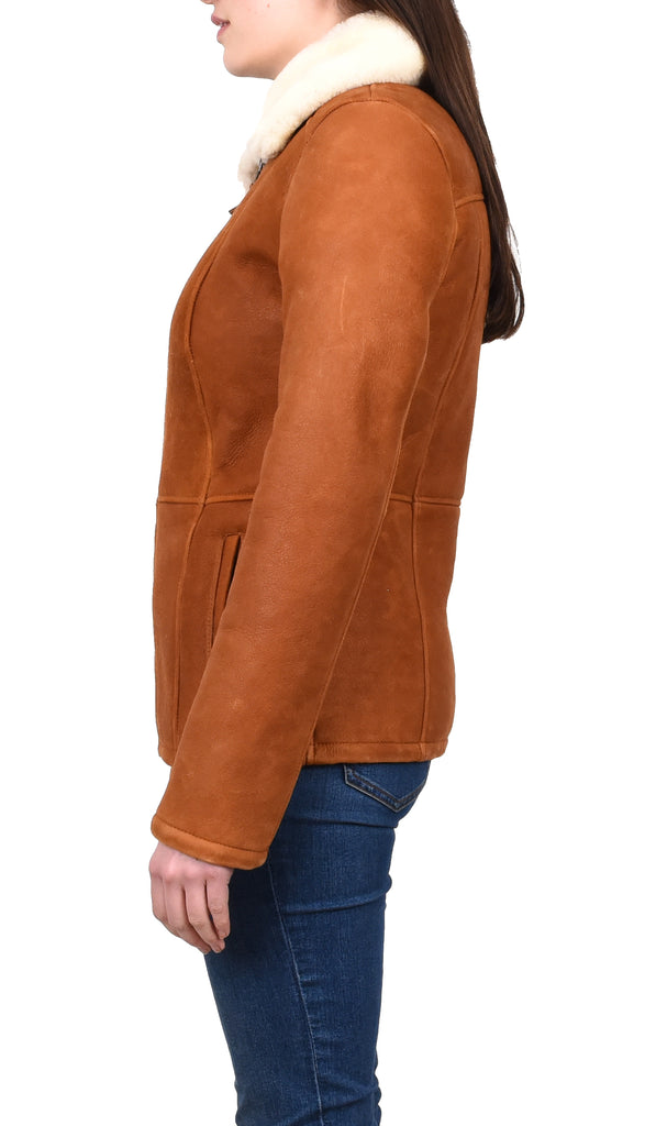 DR255 Women's Real Sheepskin Jacket Whiskey 5