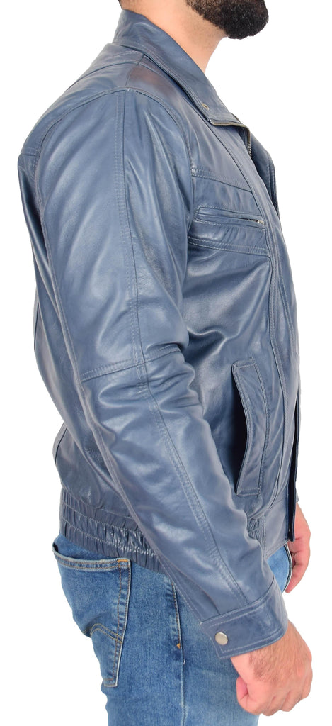Men's Leather Nubuck Classic Sky Blue Jacket  8