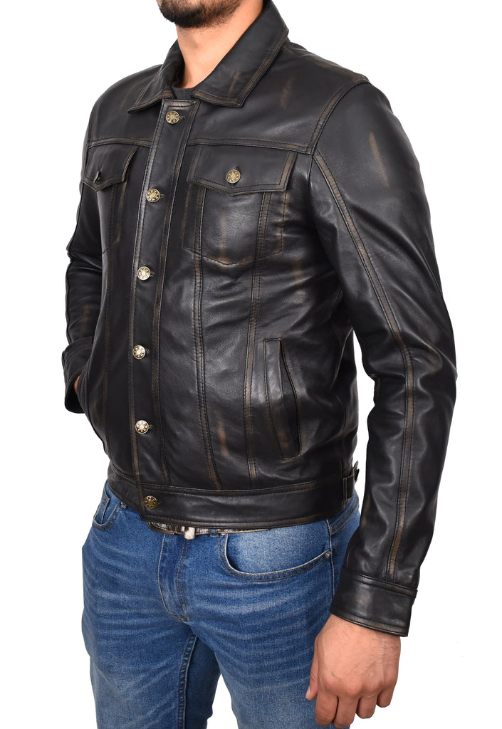 DR134 Men's Classic Short Leather Jacket Rub Off 5