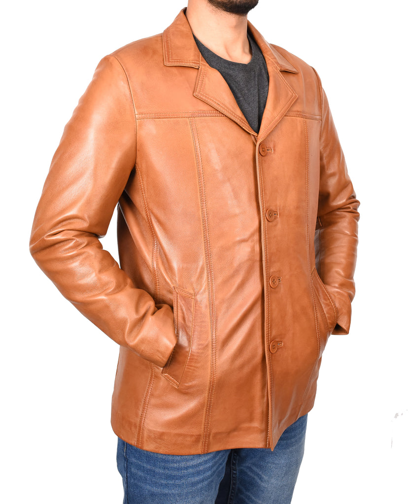 DR112 Men's Leather Classic Reefer Jacket Tan 5