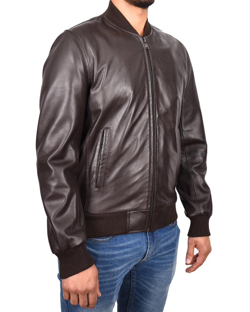 DR177 Men's Leather Bomber Jacket Brown 5