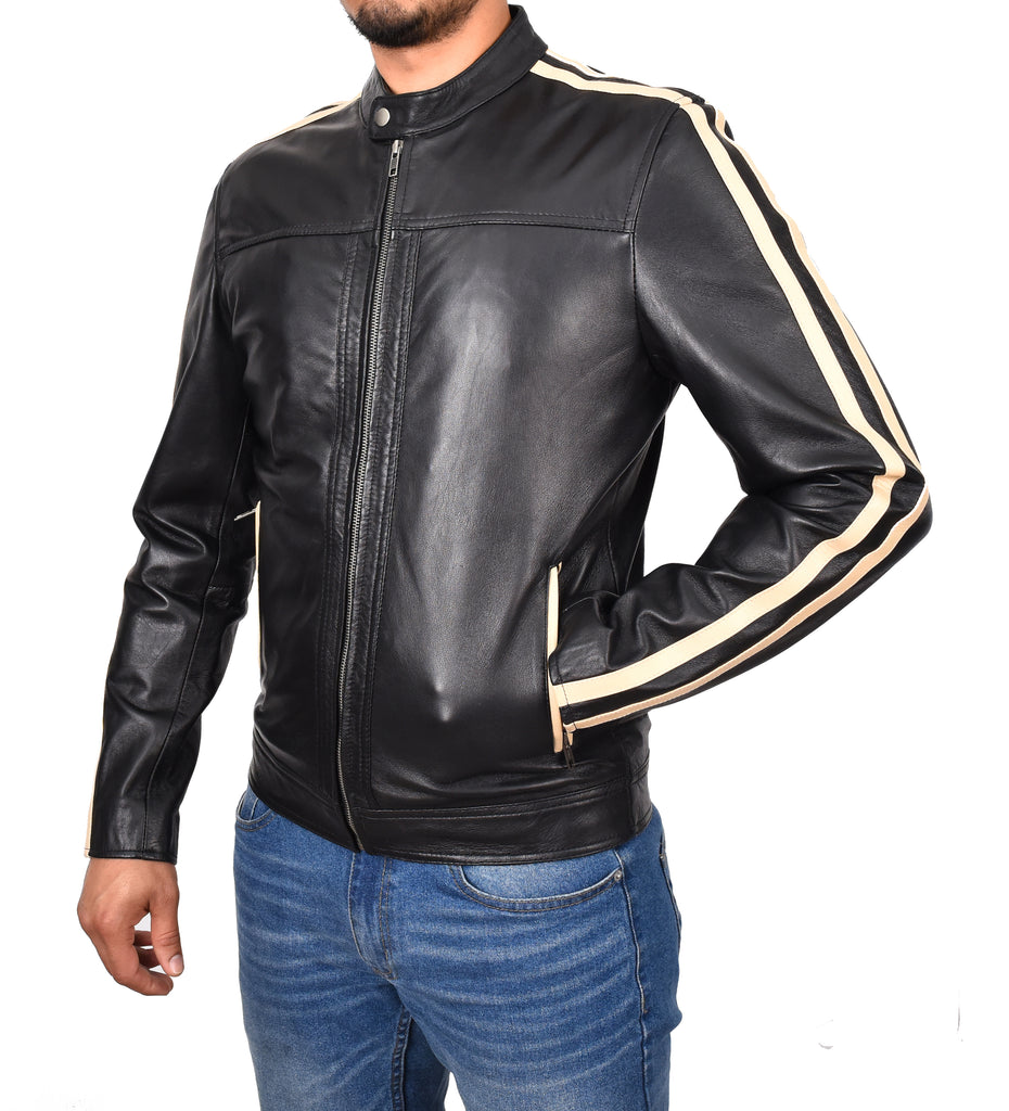 DR151 Men's Casual Biker Leather Jacket Black 5