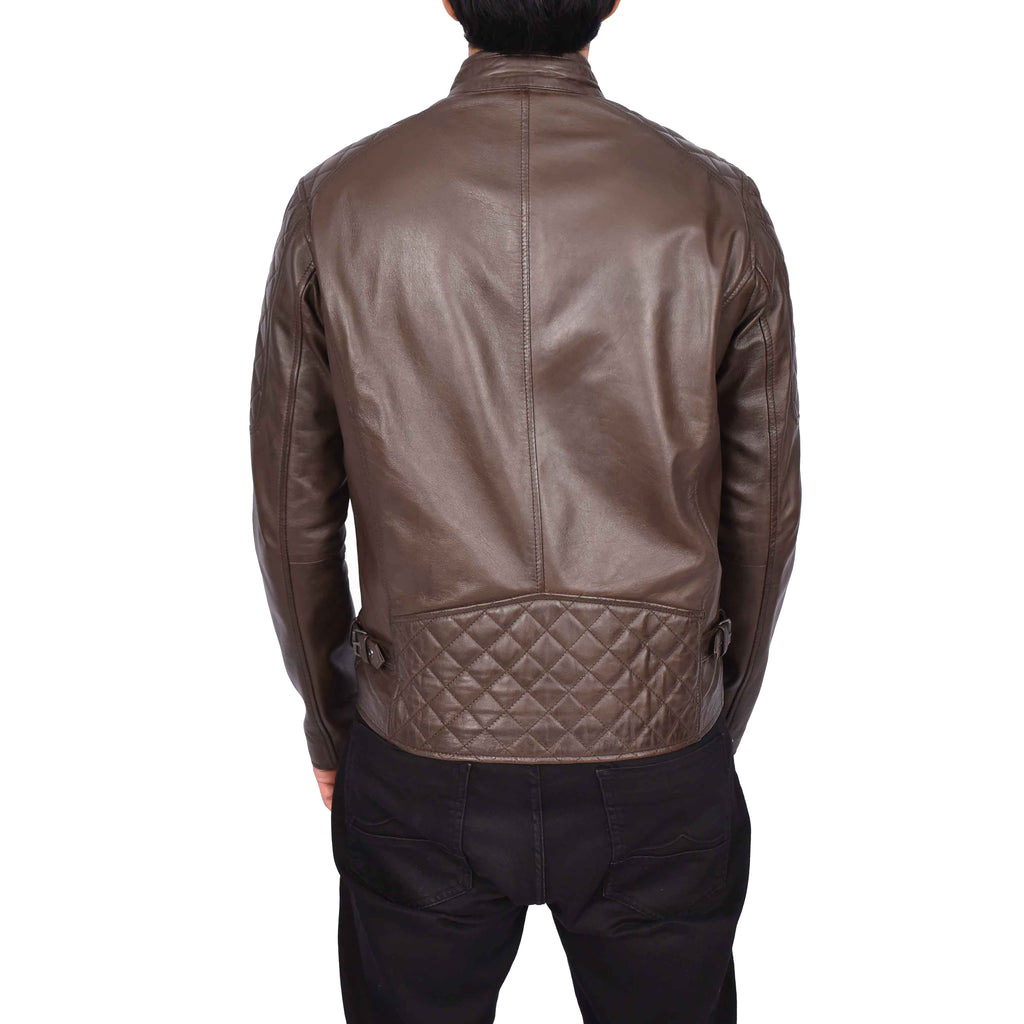 Men's Classic Quilted Biker Real Leather Jacket Brown Igor-4