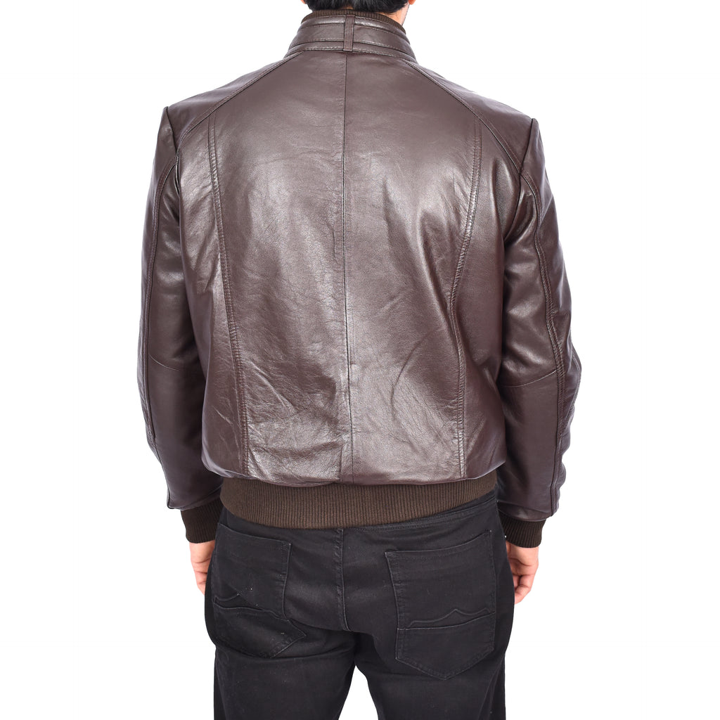 Men's Bomber Style Real Leather Jacket Brown Boden-5