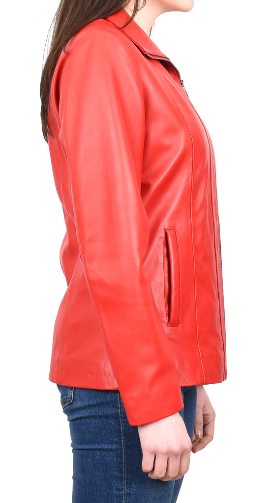 DR202 Women's Casual Semi Fitted Leather Jacket Red 5