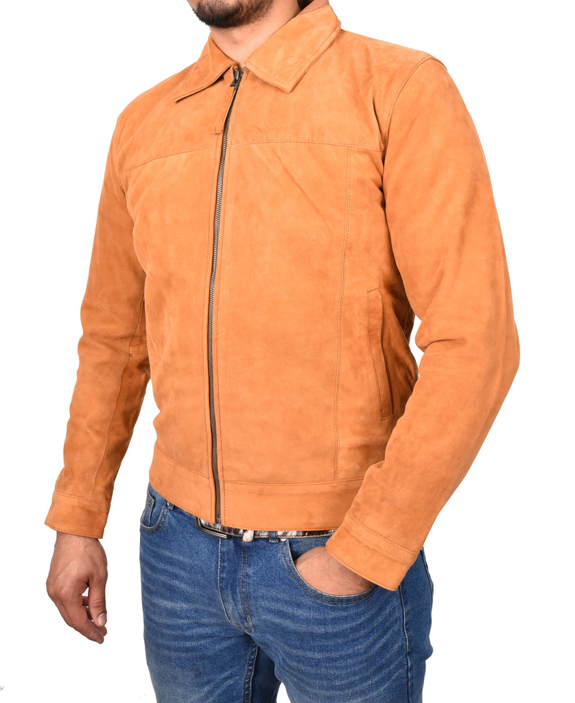 DR133 Men's Suede Leather Biker Style Jacket Tan 5