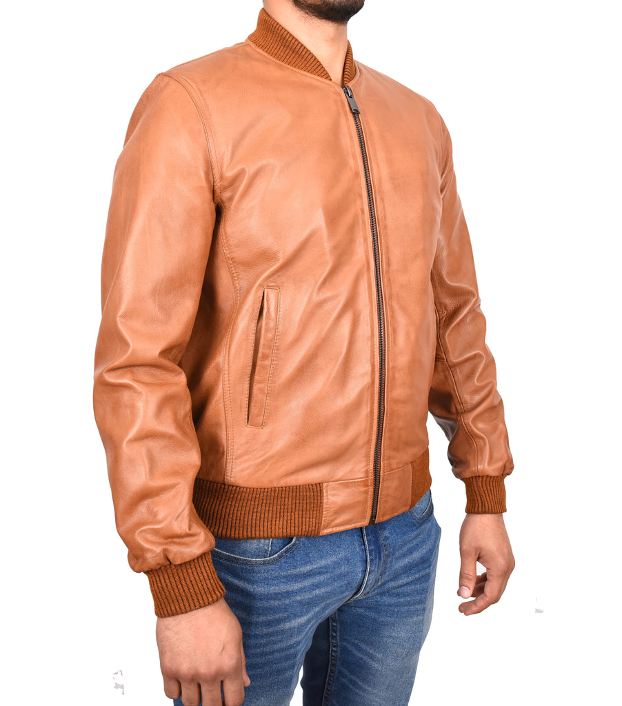 DR177 Men's Leather Bomber Jacket Tan 5