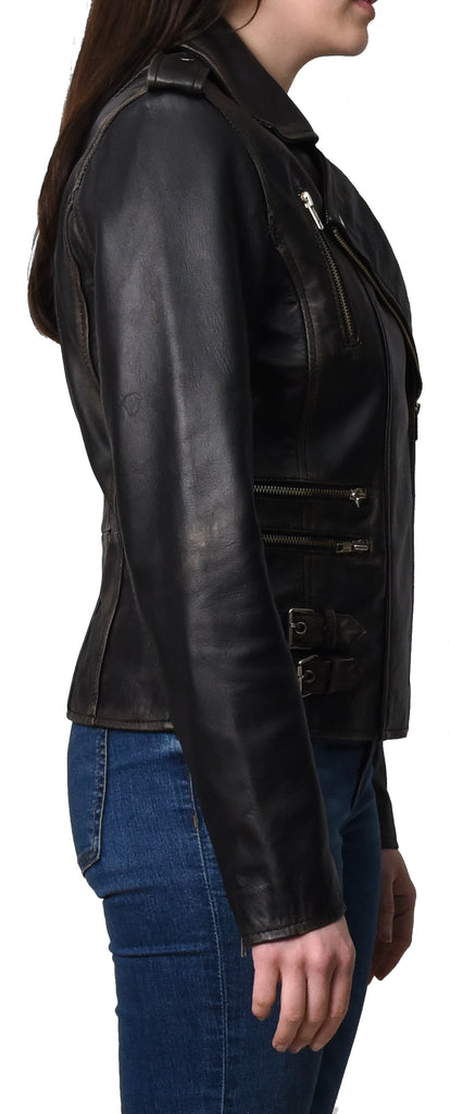 DR195 Women’s Trendy Biker Leather Jacket Rub off 5