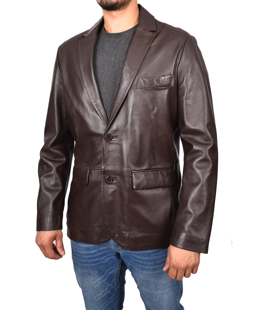 DR170 Men's Blazer Leather Jacket Brown 6