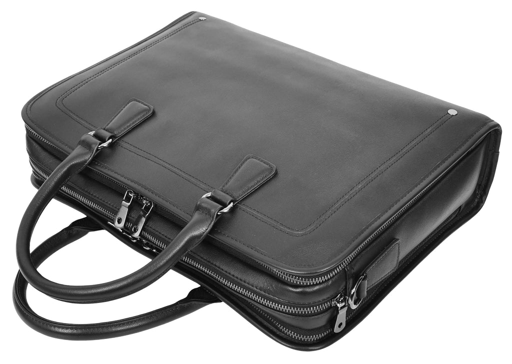 Bagmaster Genuine Leather Organiser Cross-Body Briefcase Black-6