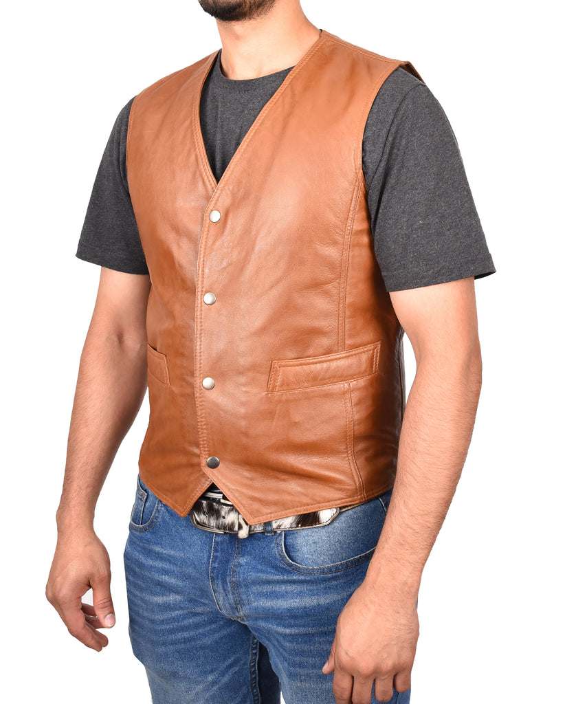 DR105 Men’s Classic Leather Waistcoat Tan 6